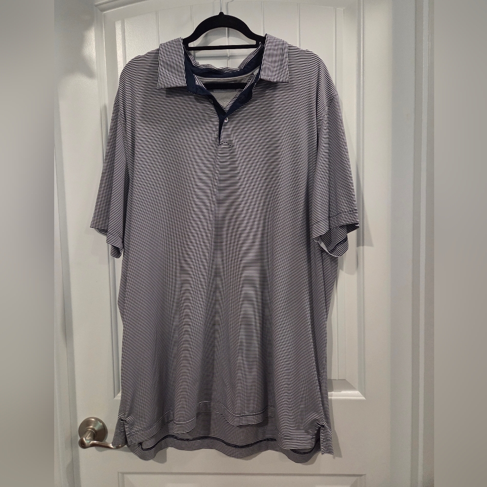 adidas Navy and White Striped Polo Shirt